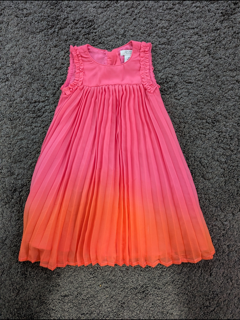 Ruffle-Shoulder Pink to Orange Ombre Pleated Dress for Girls